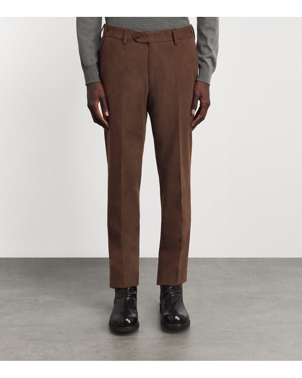 Corneliani Brown Cotton Twill Flat-Front Trousers for men