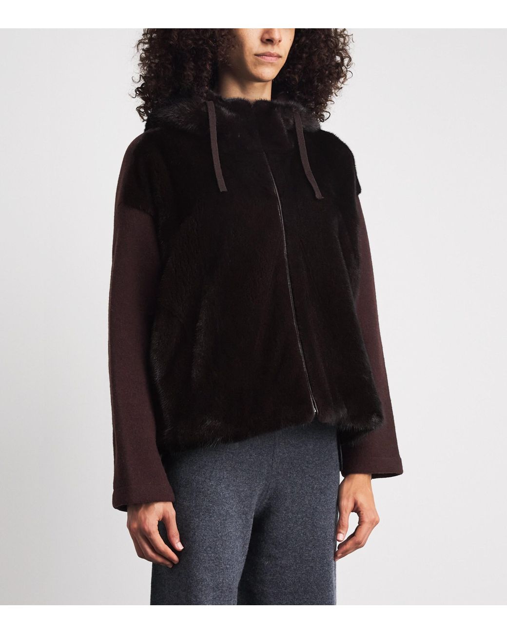 Yves Salomon Black Wool-Blend Mink Front Hoodie