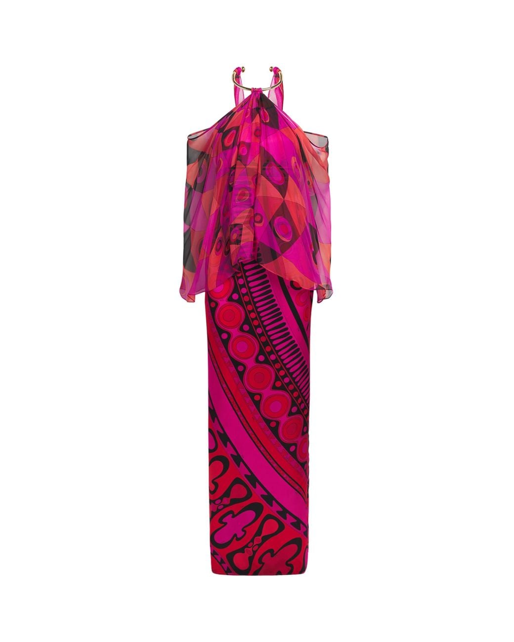 Emilio Pucci Pink Silk Occhi Print Maxi Dress