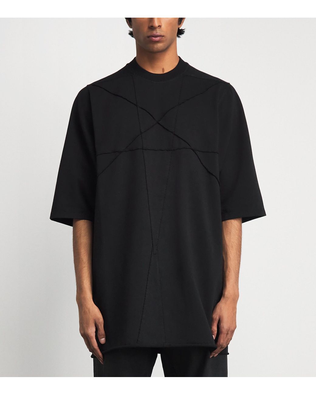 Rick Owens Black Cotton Jumbo Pentastitch T-Shirt for men