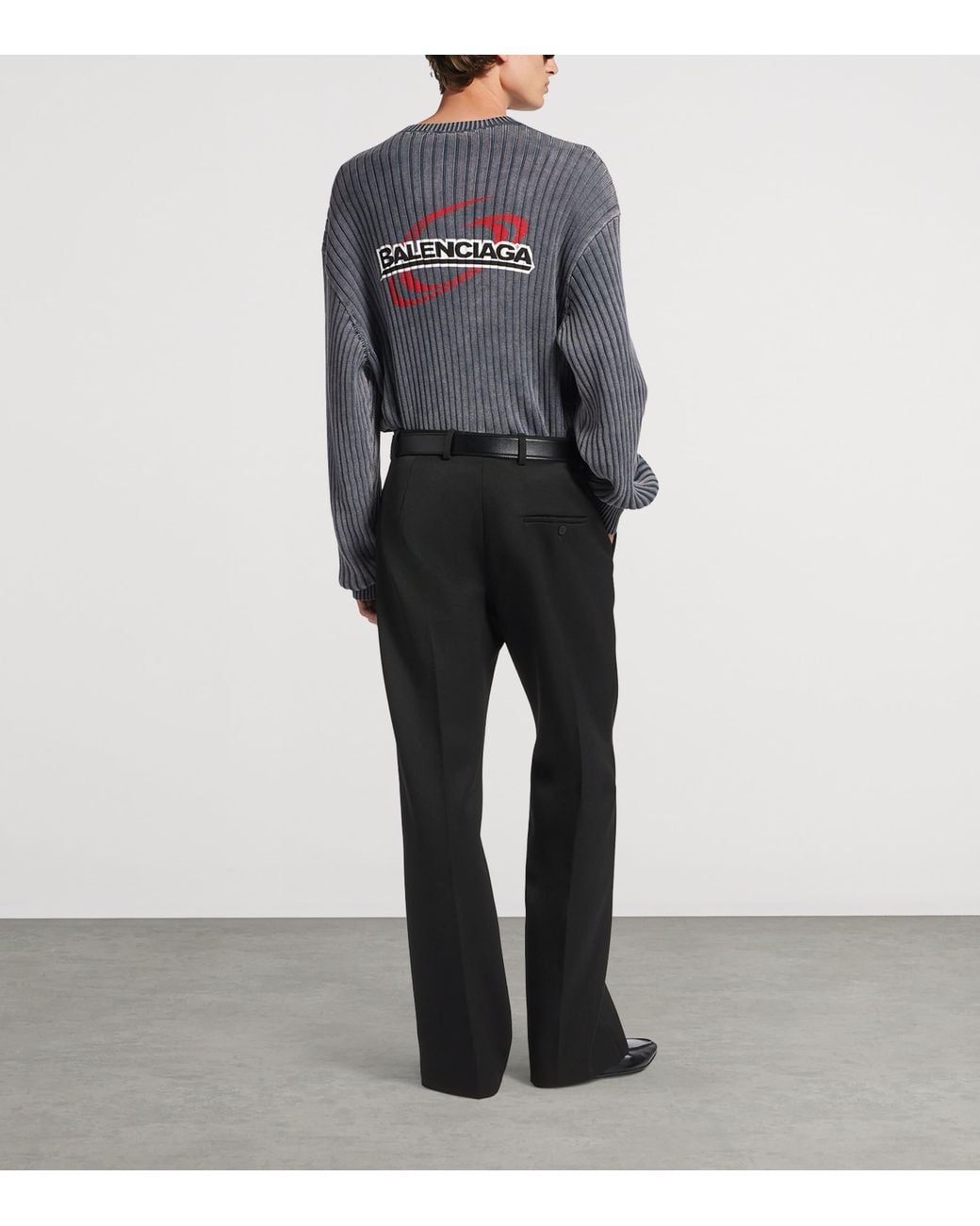 Balenciaga Black Wool Frayed Wide-Leg Trousers for men