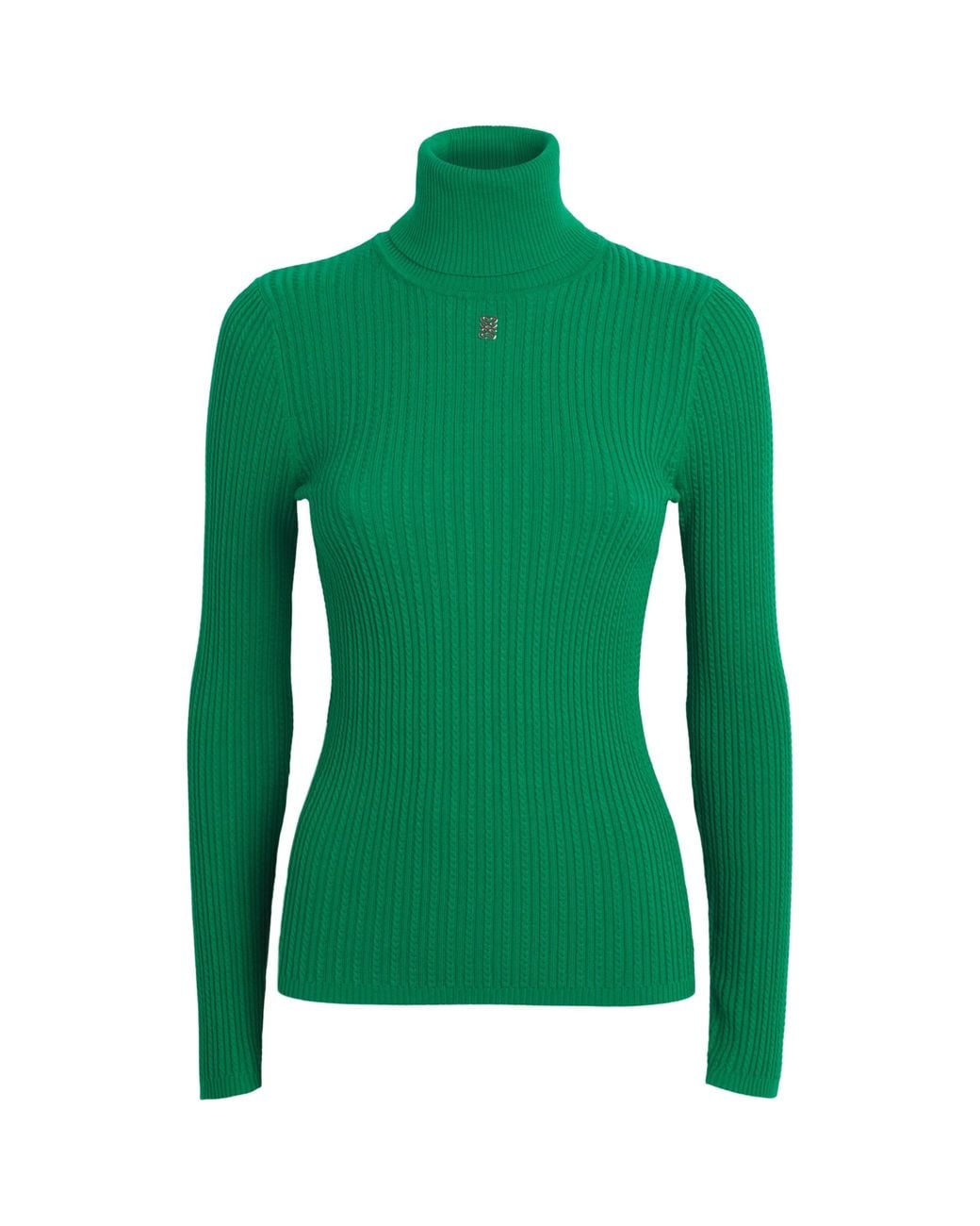 Sandro Green Cable-Knit Rollneck Sweater
