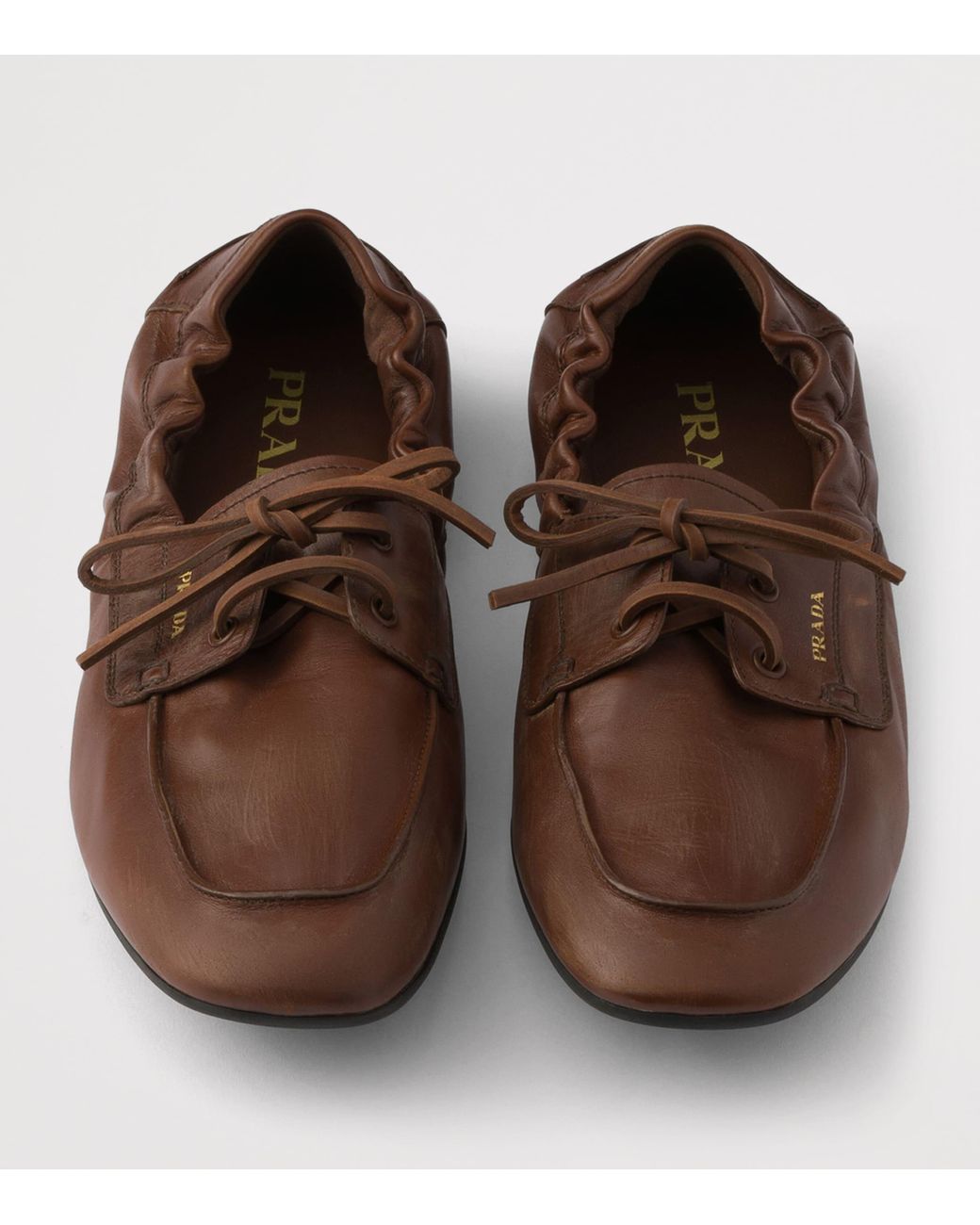Prada Brown Antiqued Leather Shuffle Loafers
