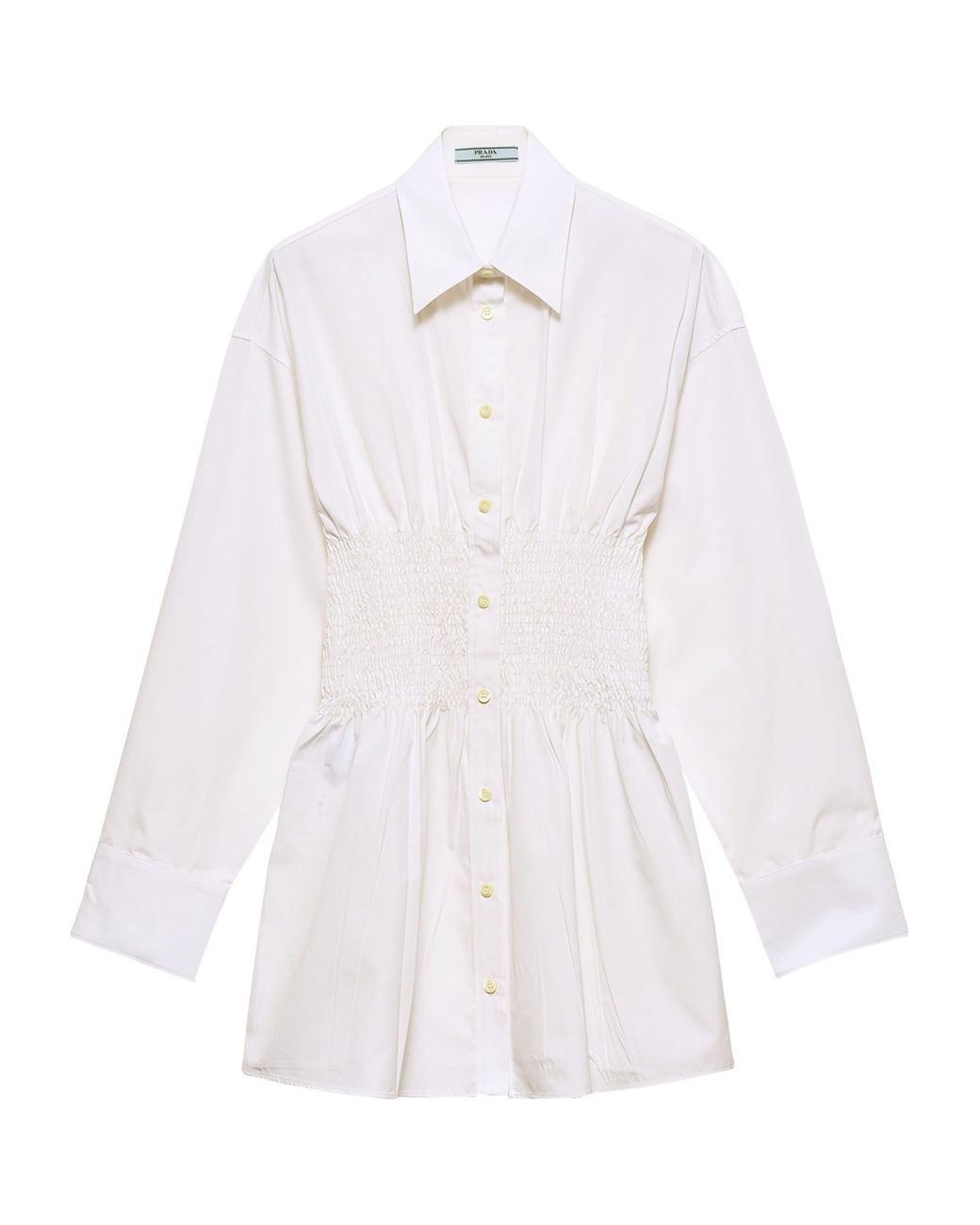 Prada Poplin Smocked-Waist Shirt Dress in White | Lyst Canada