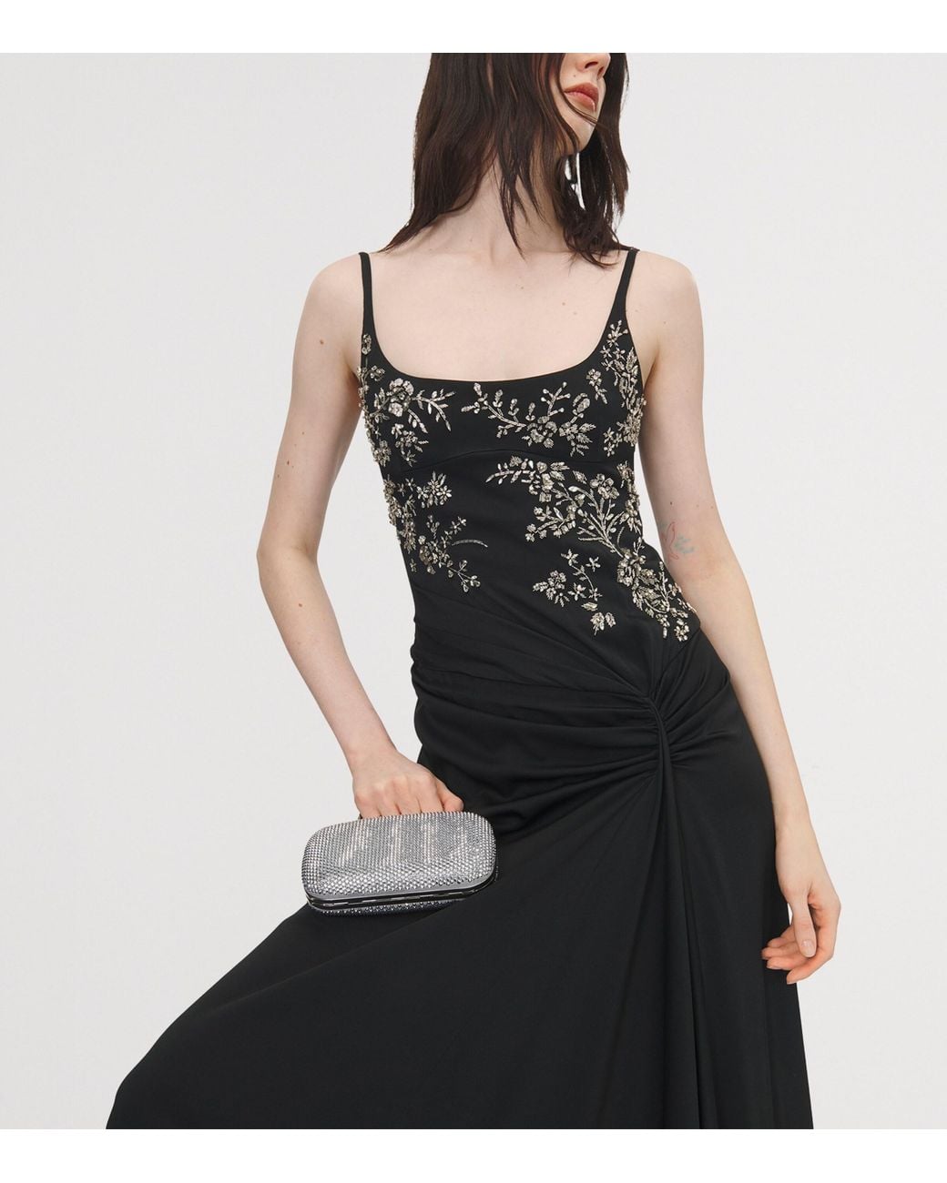 McQueen Gray Crystal-Embellished Knuckle Clutch Bag