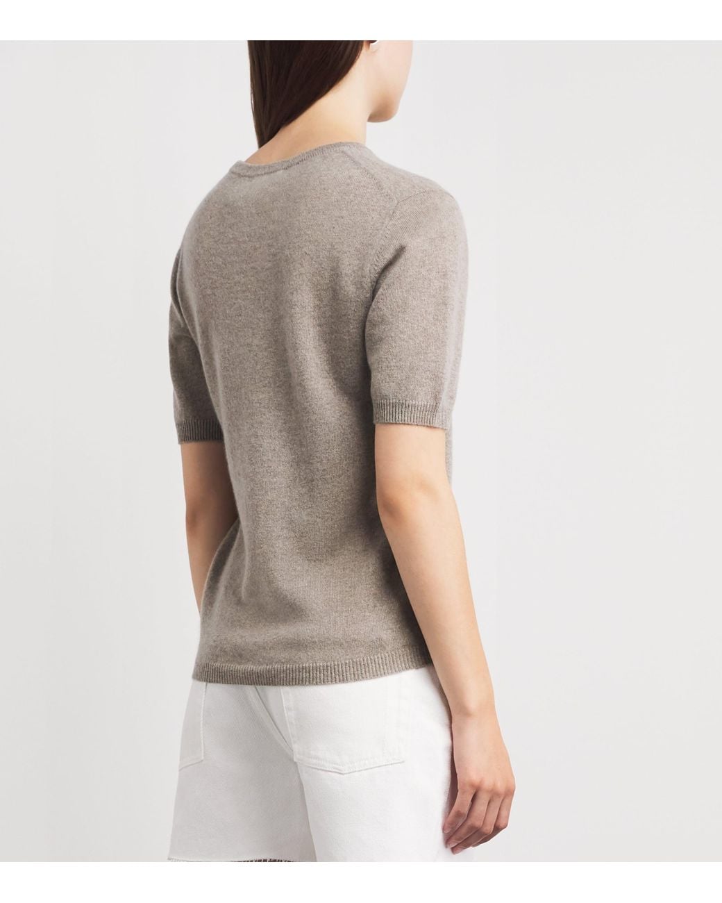 Soft Goat Gray Cashmere Short-Sleeve Sweater