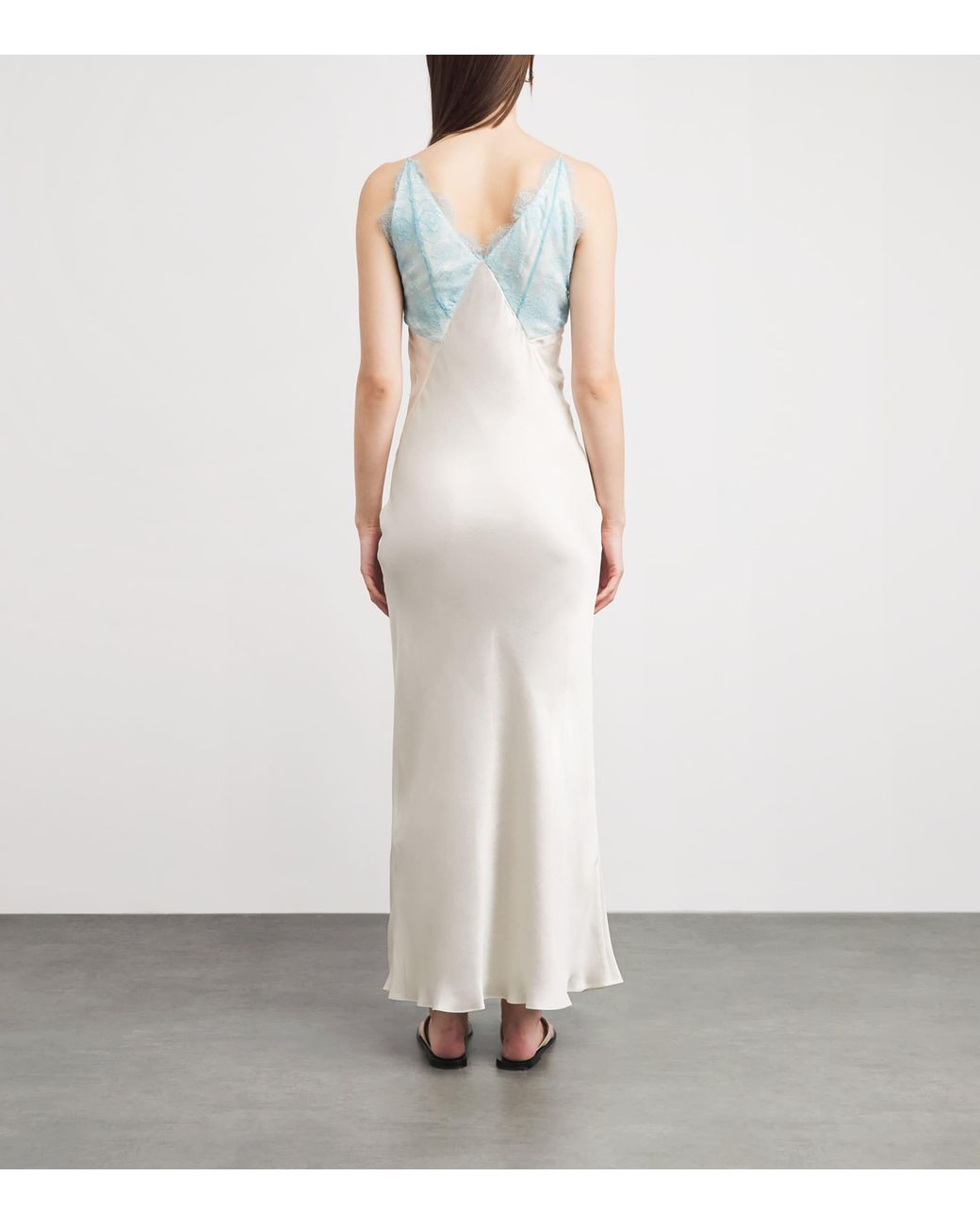 Sandro White Satin Lace-Trim Maxi Dress