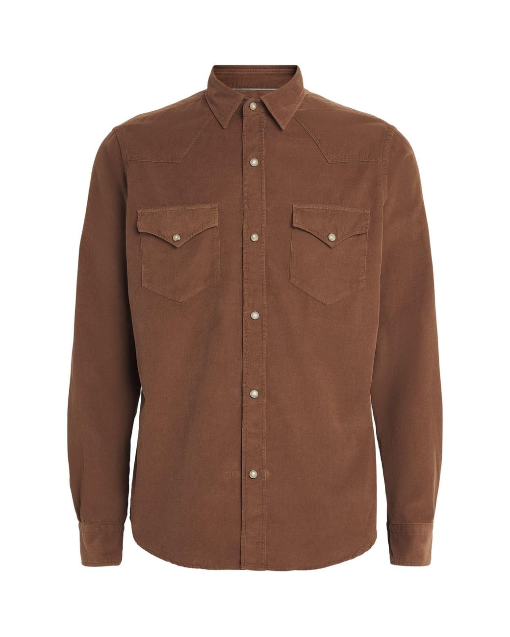 Canali Brown Cotton Corduroy Western Shirt for men