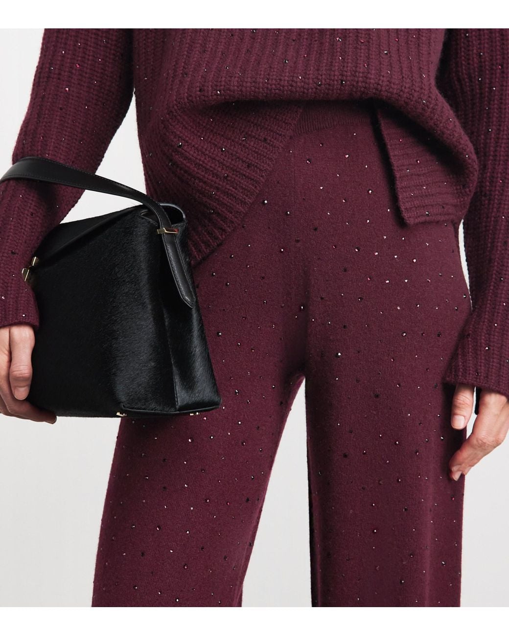 Allude Red Wool-Cashmere Crystal-Embellished Trousers