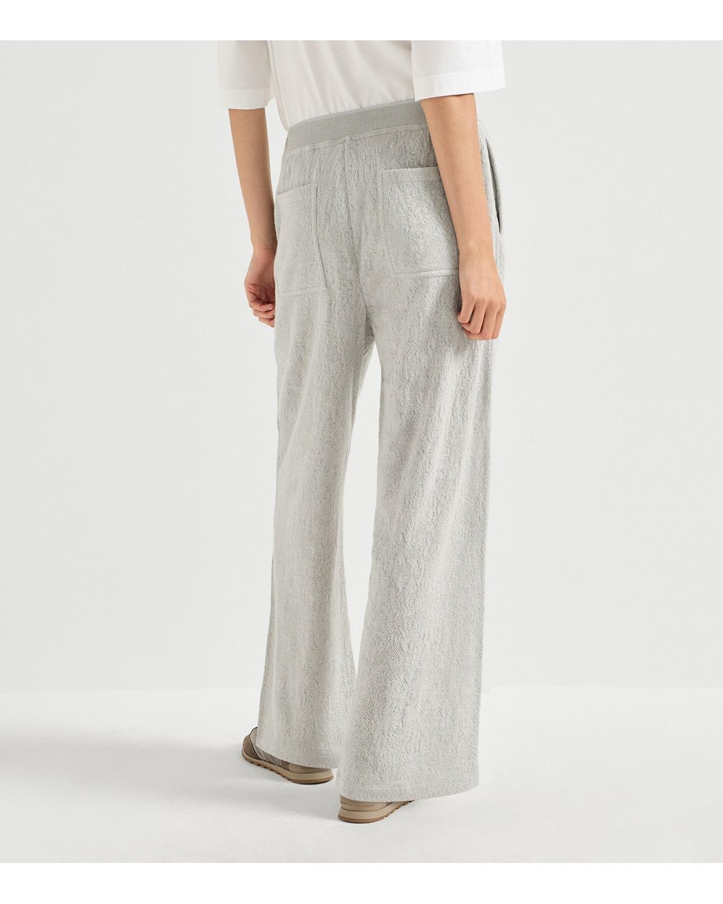 Brunello Cucinelli Gray Sparkling Lace Jersey Track Trousers