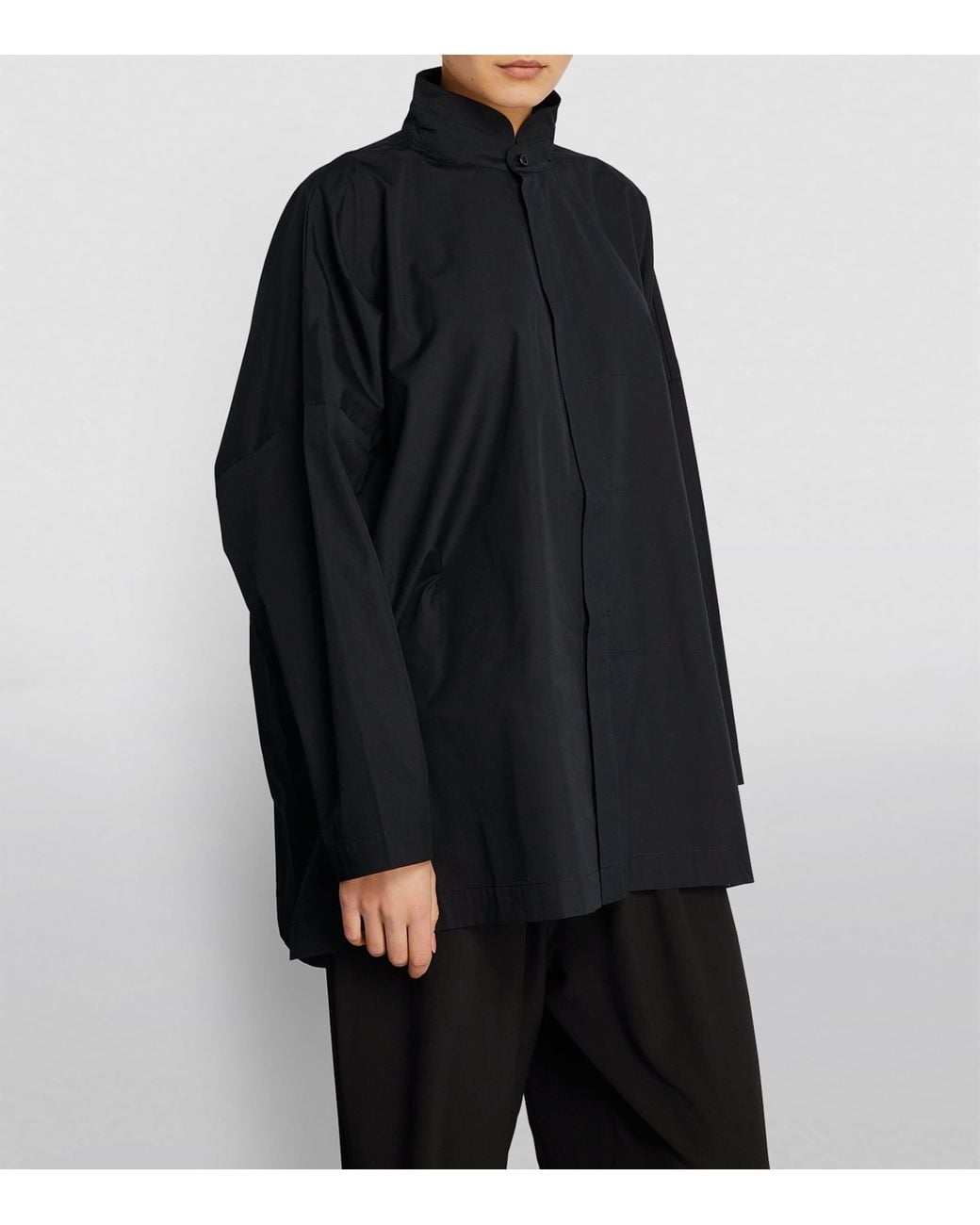 Eskandar Blue Cotton Wide Double Stand-Collar Shirt