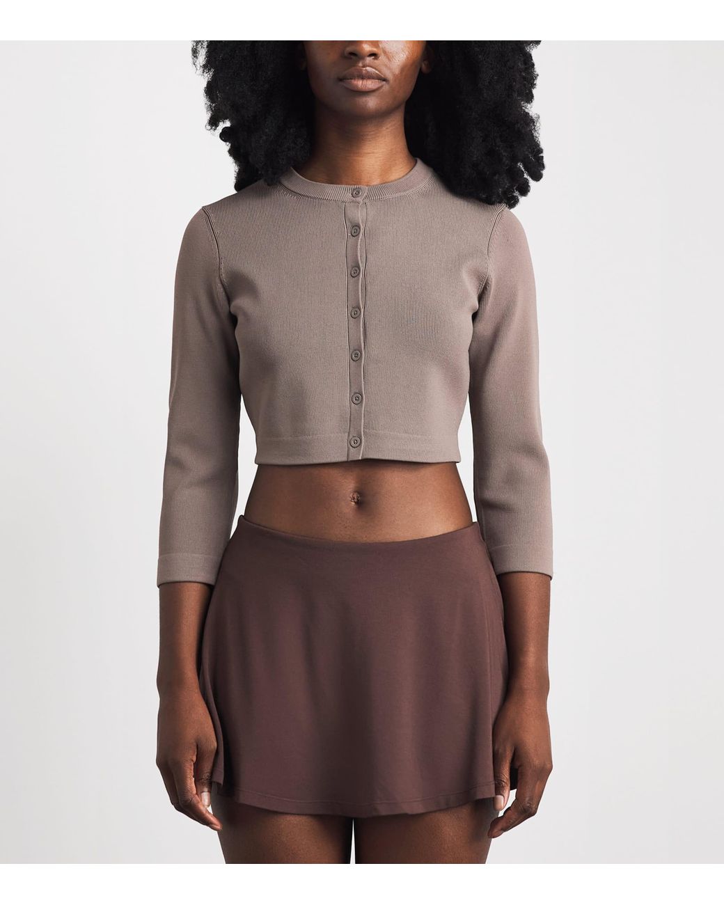 Skims Gray Refined Knit Crop Cardigan