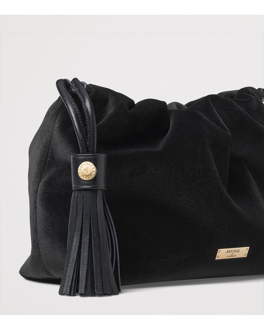 Aspinal Black Velvet Freida Top-Handle Bag