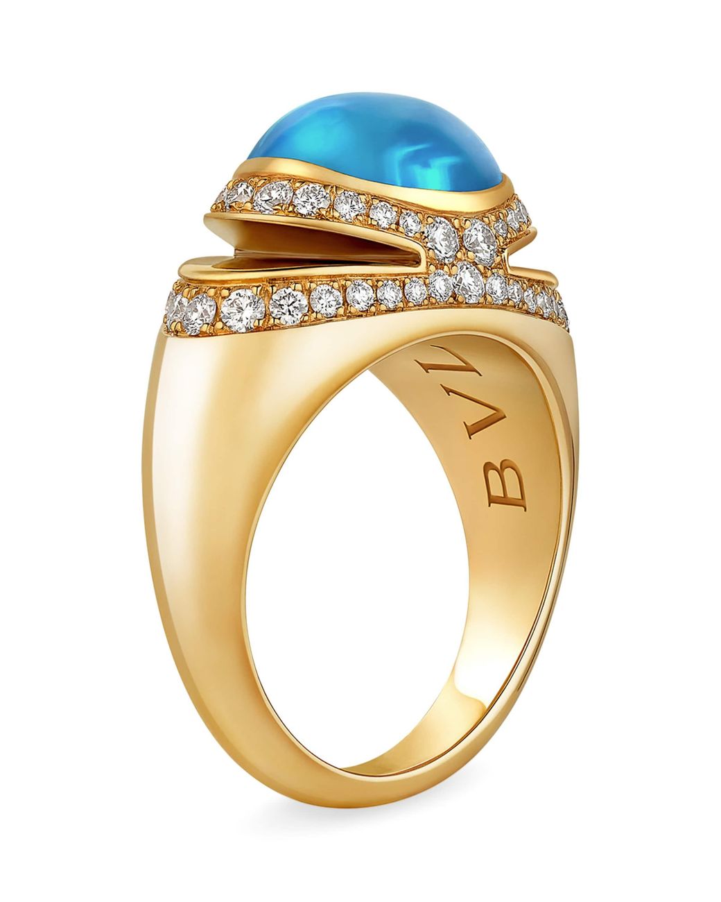 BVLGARI Metallic Diamond And Topaz Cabochon Ring