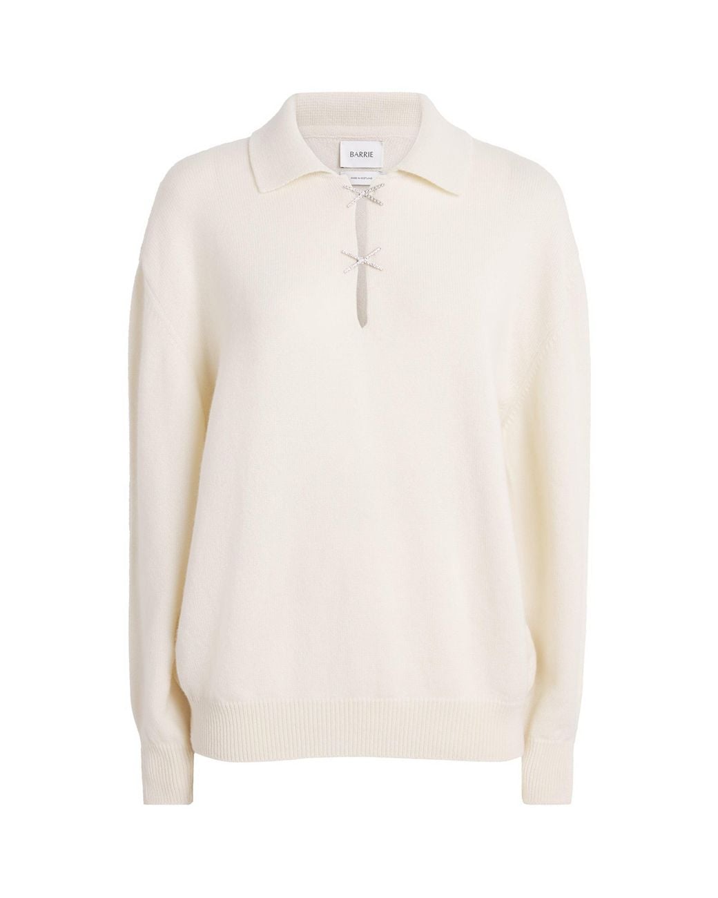 Barrie White Cashmere Sparkling-Bow Polo Sweater