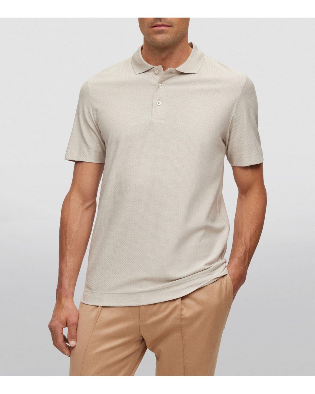 Boss White Cotton-Silk Polo Shirt for men