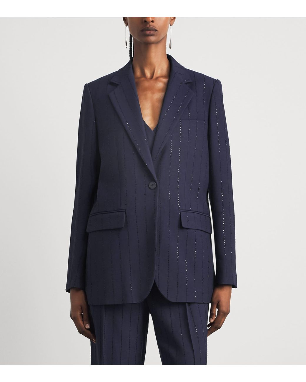 Sandro Blue Embellished Stripe Blazer