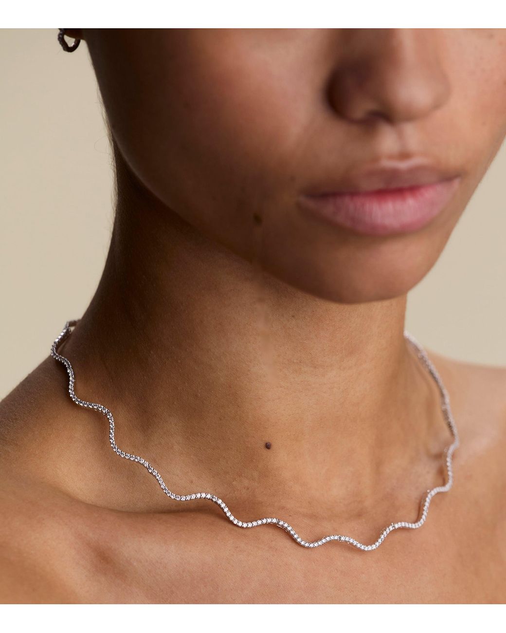 Astrid & Miyu White Rhodium-Plated And Cubic Zirconia Ripple Tennis Necklace