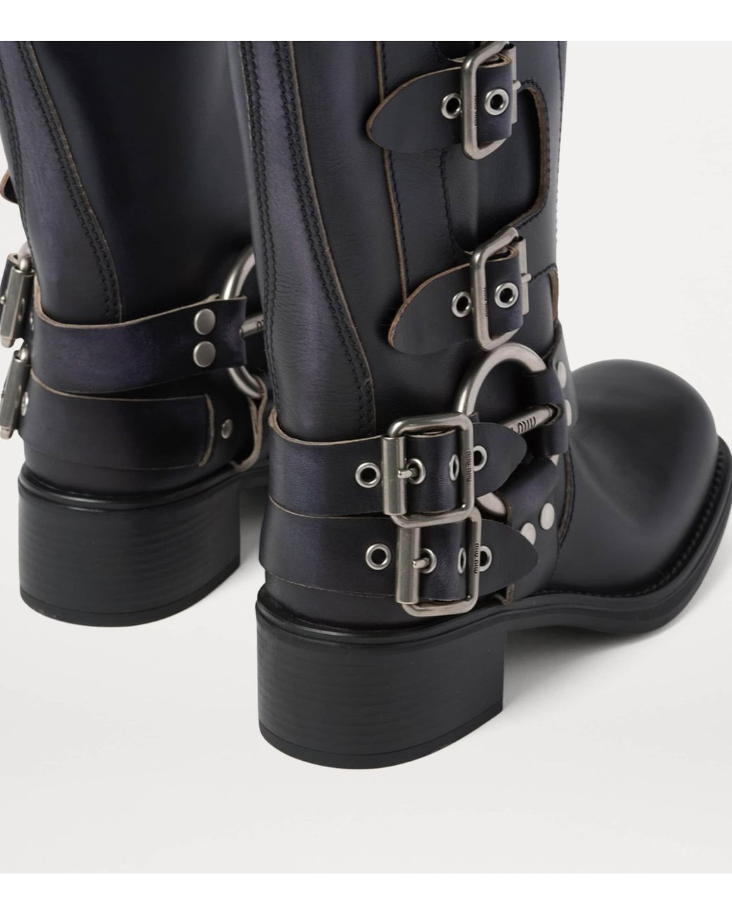 Miu Miu Black Leather Buckle Boots 50