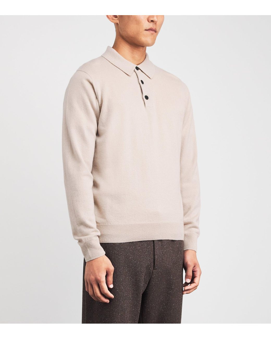 Sunspel White Cashmere Long-Sleeve Polo Shirt for men