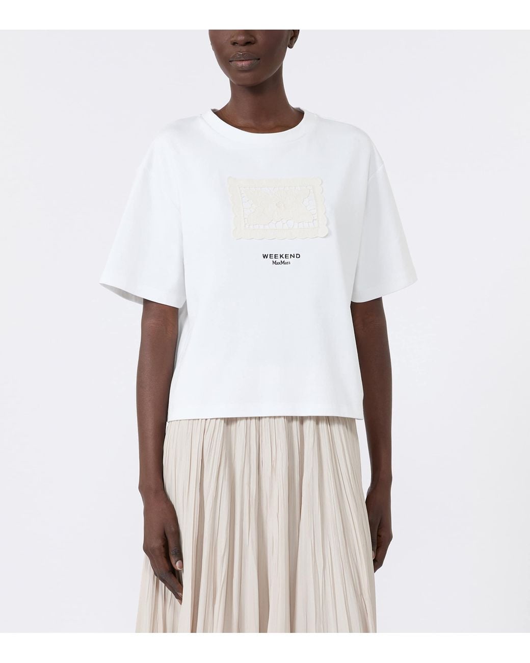 Weekend by Maxmara White Cotton Lace Appliqué T-Shirt