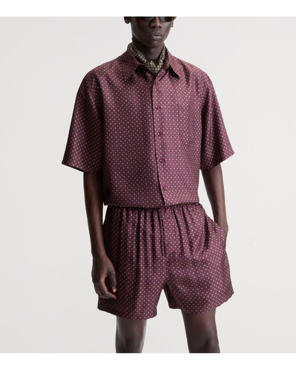 Saint Laurent Purple Silk Hexagonal-Pattern Shirt for men