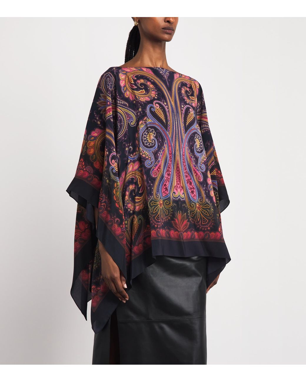 Etro Red Silk Paisley Poncho Blouse