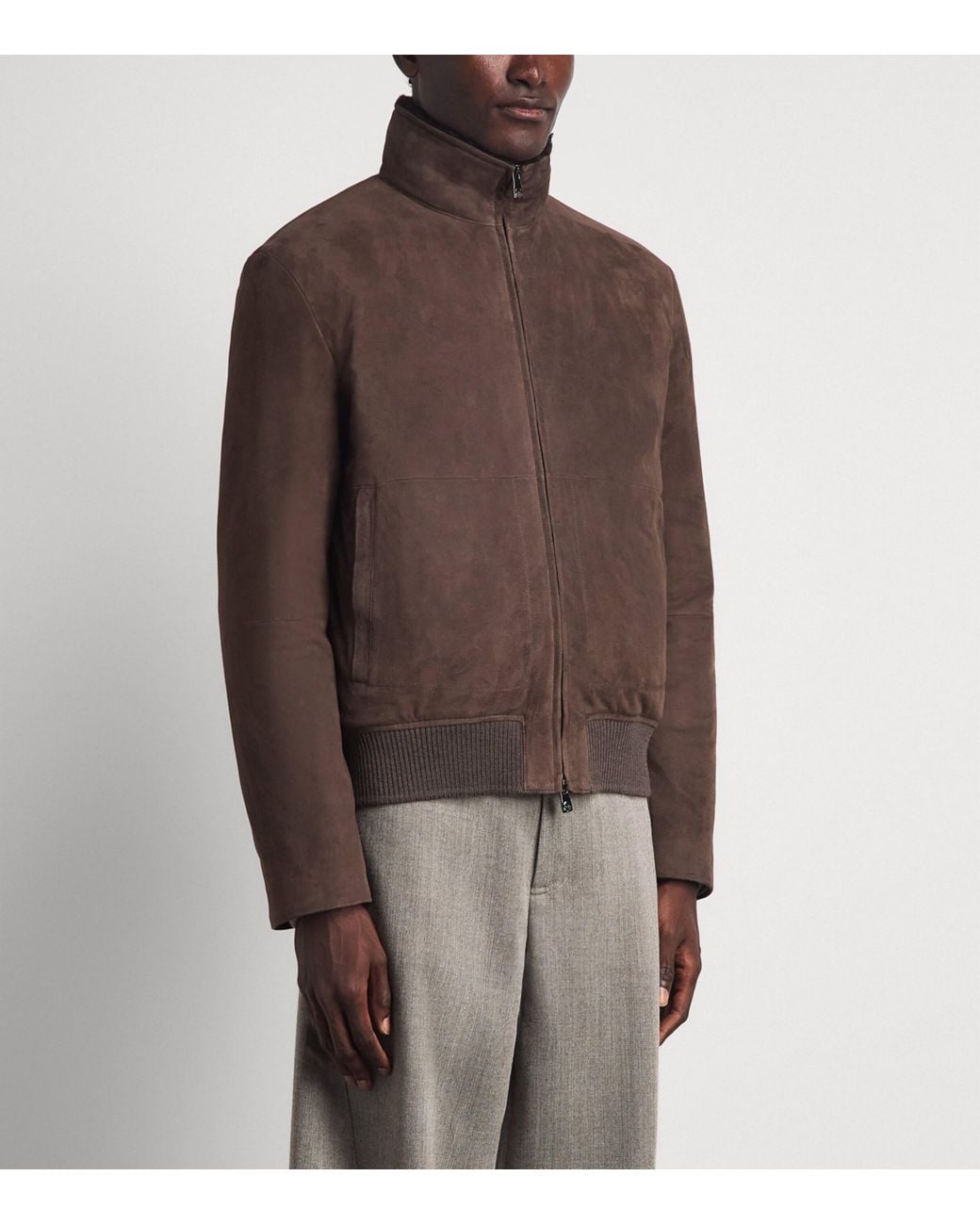Corneliani Brown Suede-Shearling Funnel-Neck Jacket for men