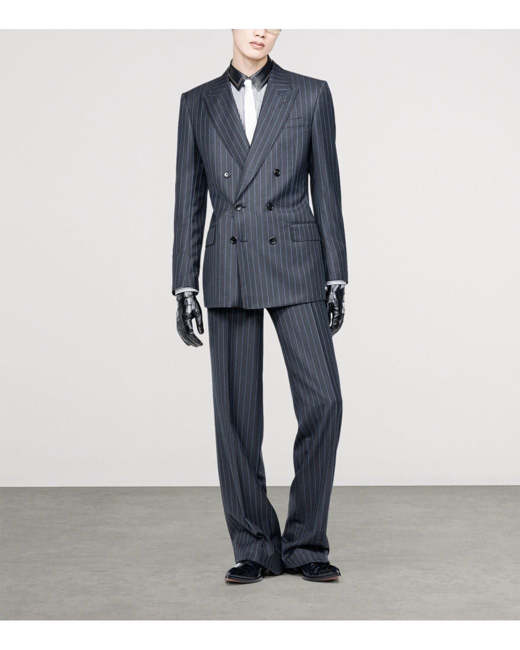 Tom Ford Blue Virgin Wool Pinstripe Colbert Wide-Leg Trousers for men