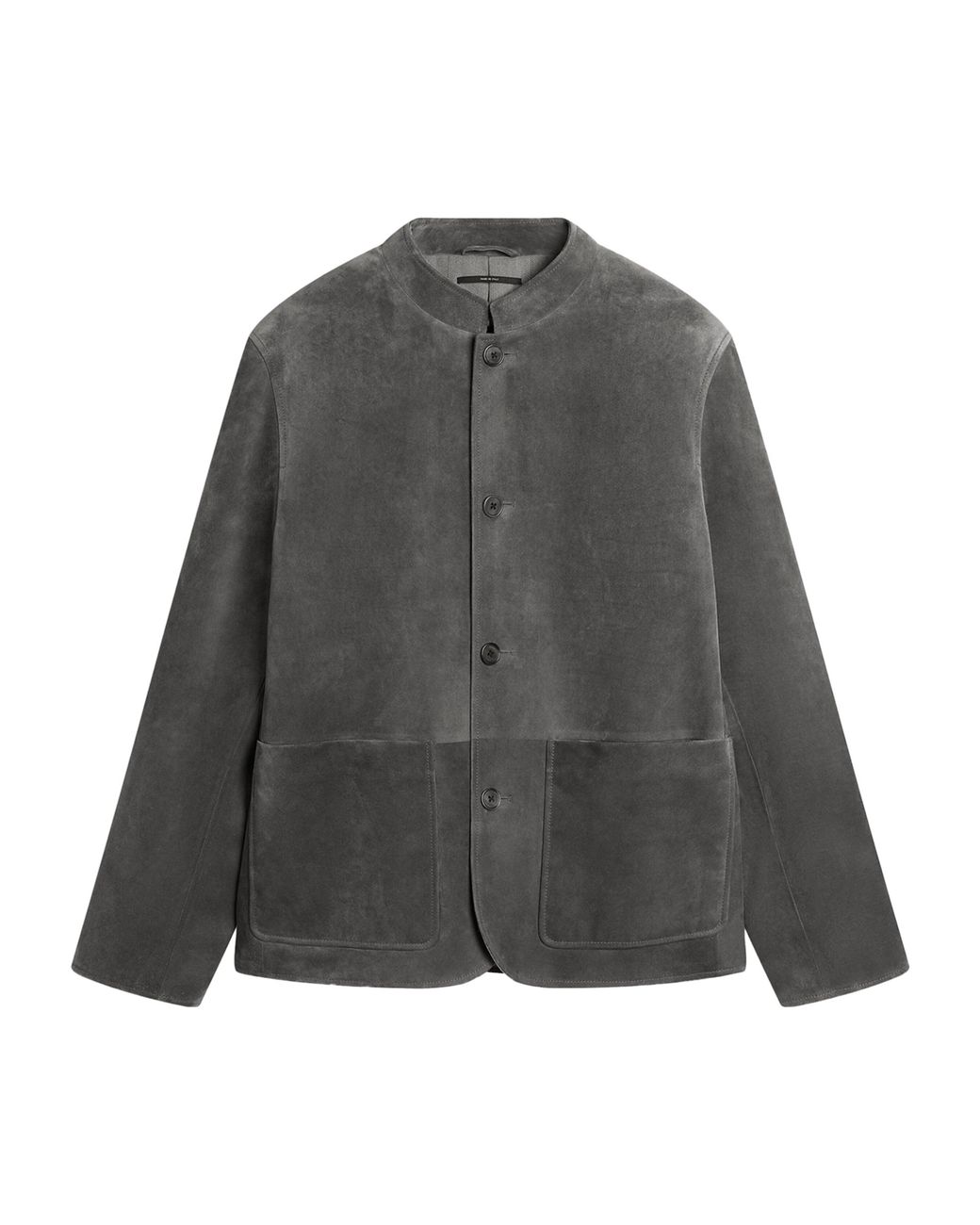 Dunhill Gray Leather Mandarin-Collar Jacket for men