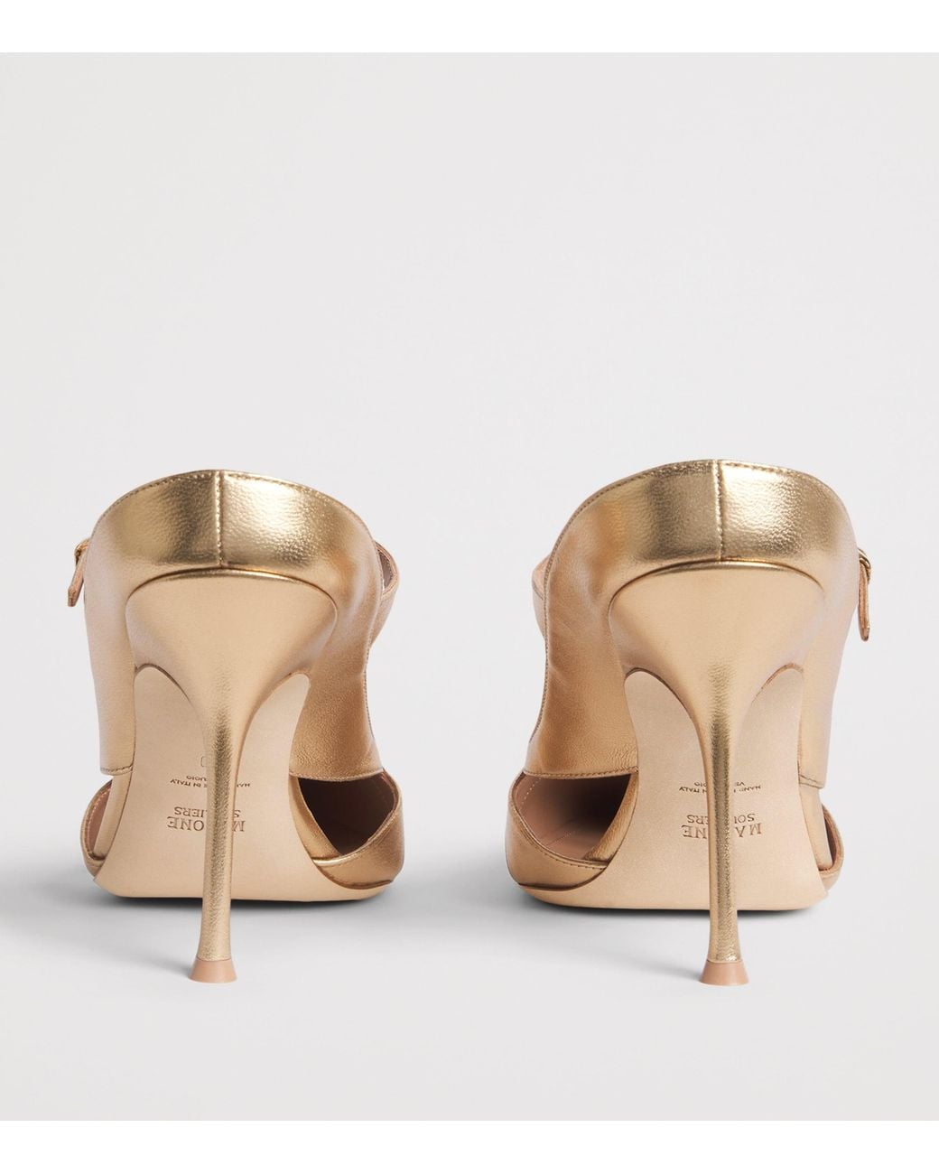 Malone Souliers Natural Metallic Leather Patty Heeled Mules 90