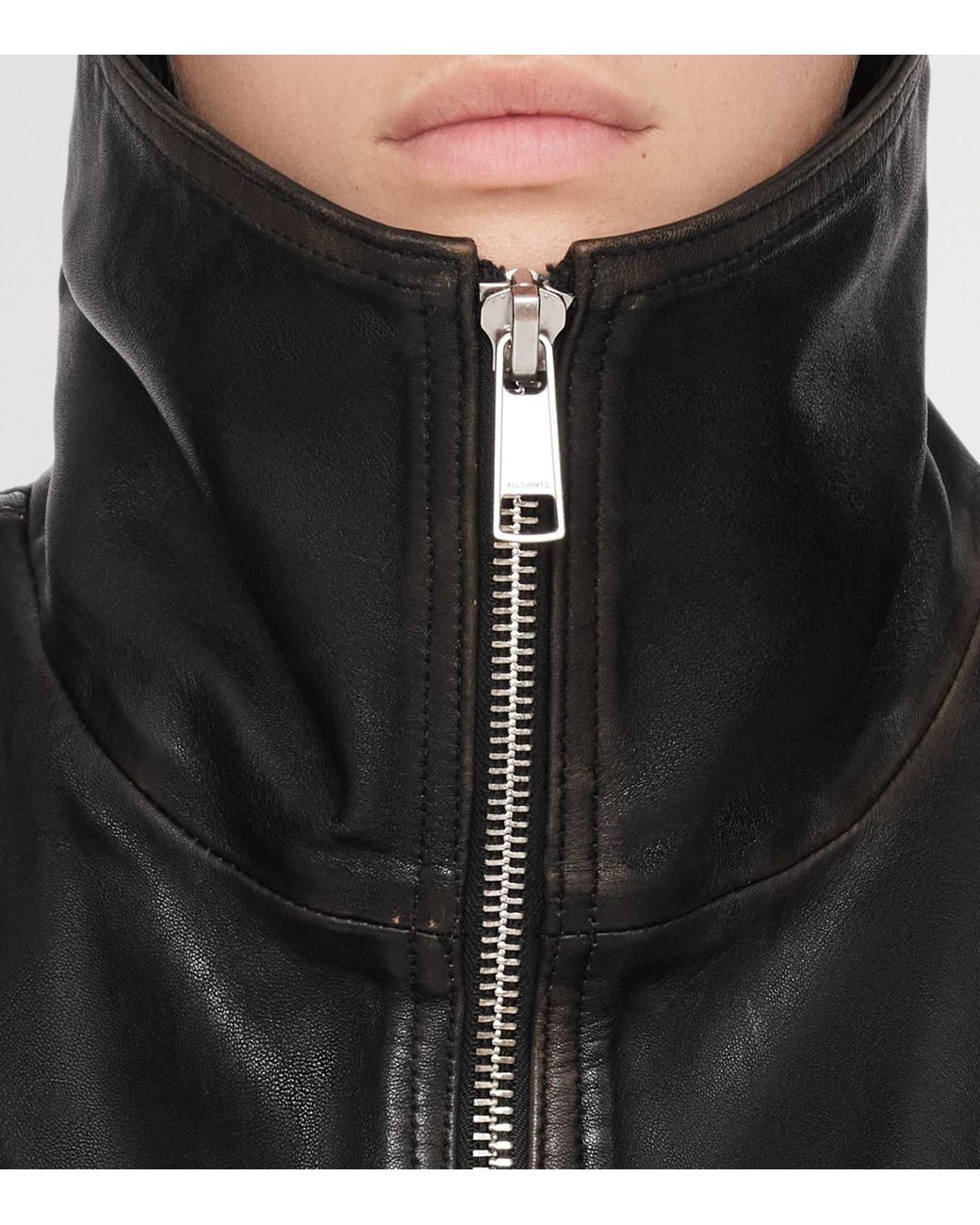 AllSaints Black Leather Elisa Bomber Jacket
