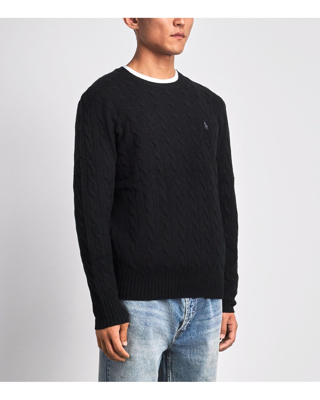 Polo Ralph Lauren Black Wool-Cashmere Cable-Knit Sweater for men