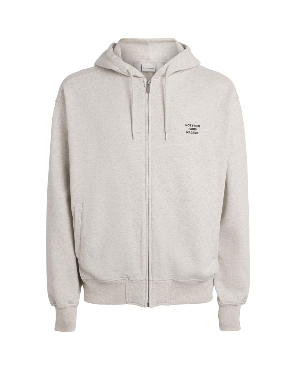Drole de Monsieur Gray Cotton Slogan Zip-Up Hoodie for men