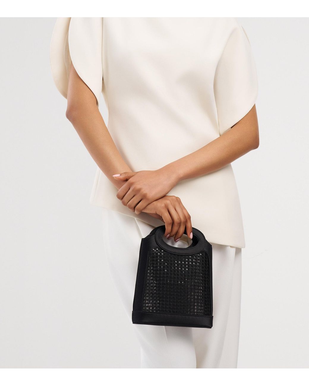 Malone Souliers Black Mini Satin-Mesh Aura Tote Bag