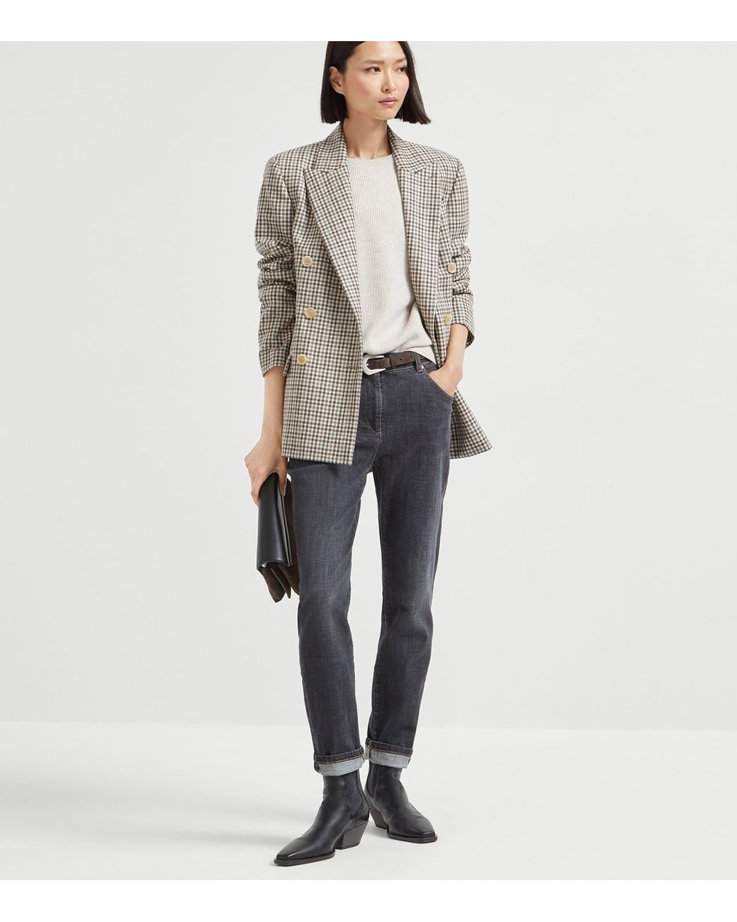 Brunello Cucinelli White Cashmere English Rib Knit Sweater