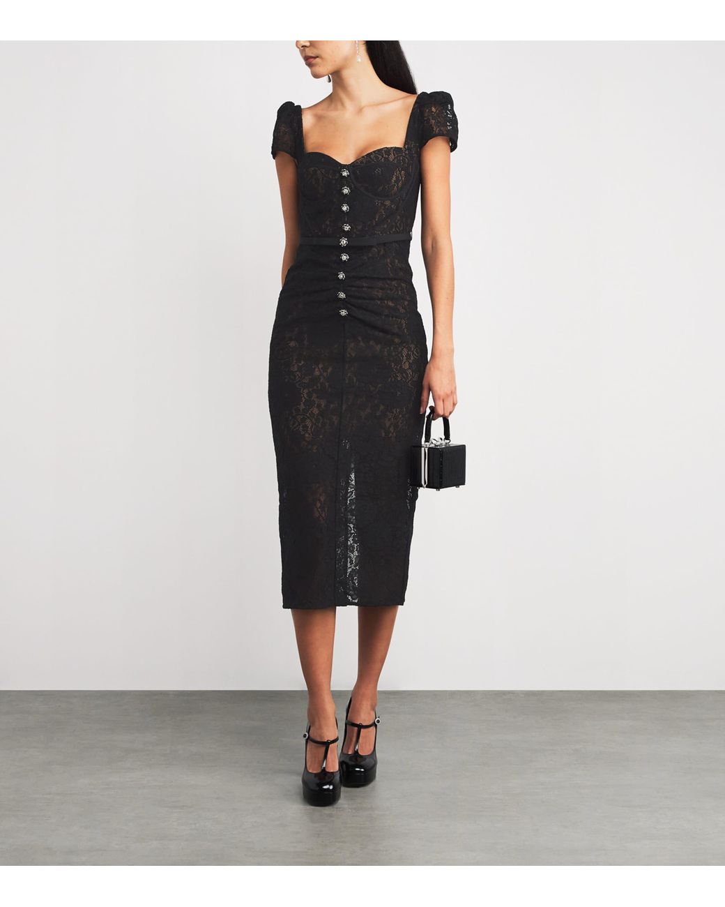 self portrait black knit lace midi dress self-portrait - Black Lace Trim Knit Midi Dress