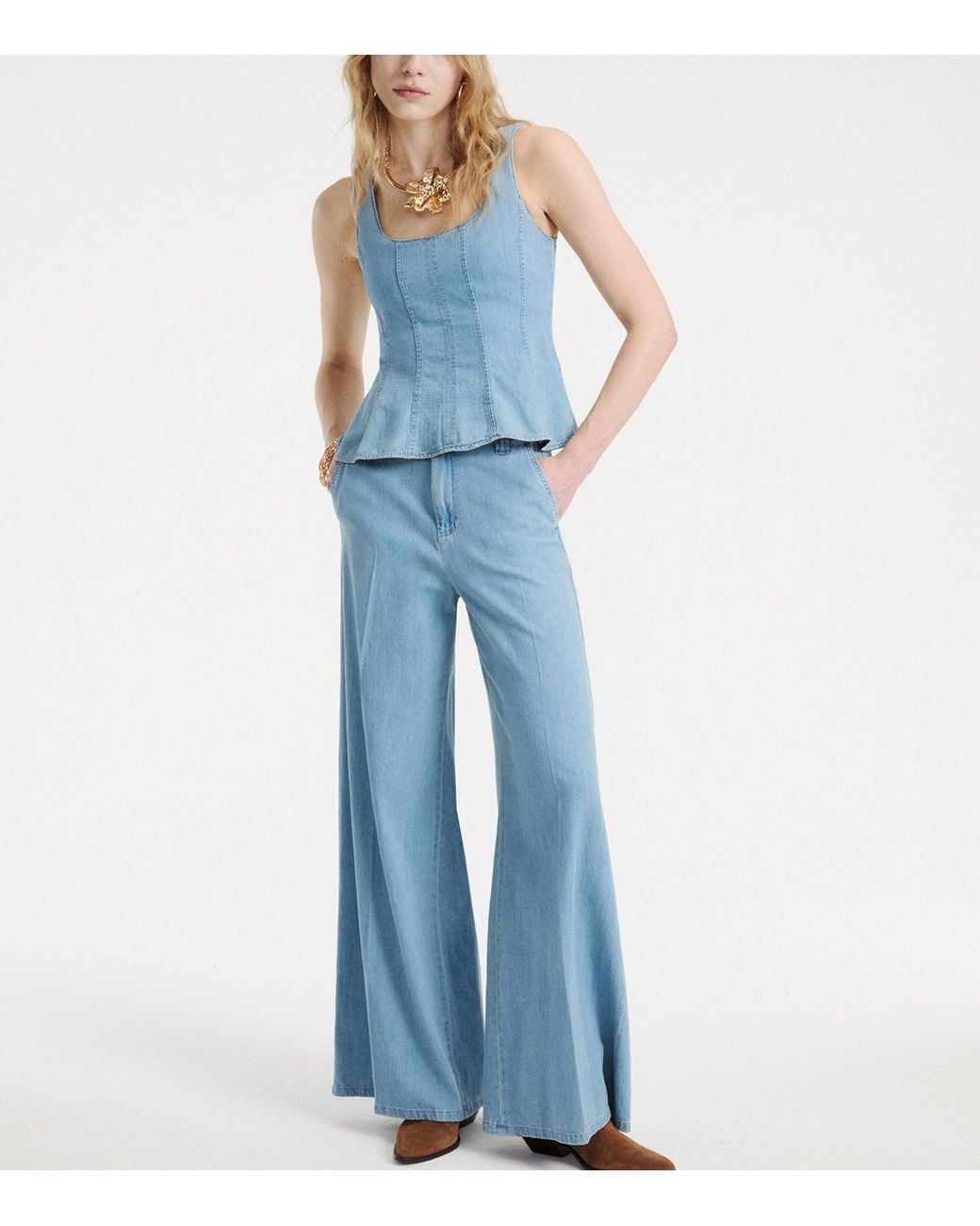 Marella Blue Palazzo Mid-Rise Wide-Leg Jeans