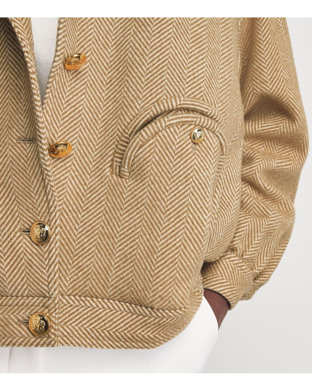 Blazé Milano Natural Wool-Cashmere Herringbone Cleo Bomber Jacket