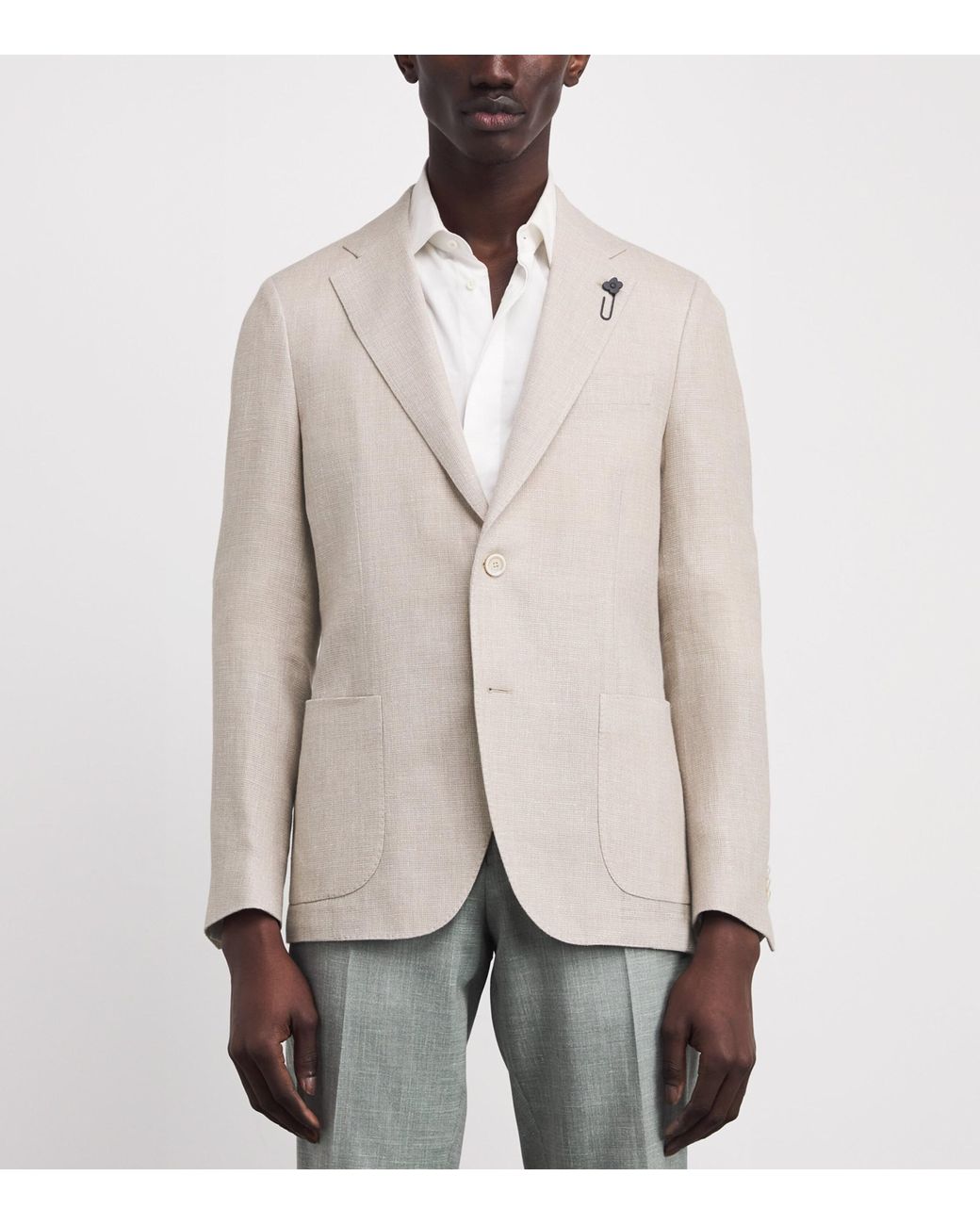 Lardini Natural Linen-Wool Patch Pocket Blazer for men