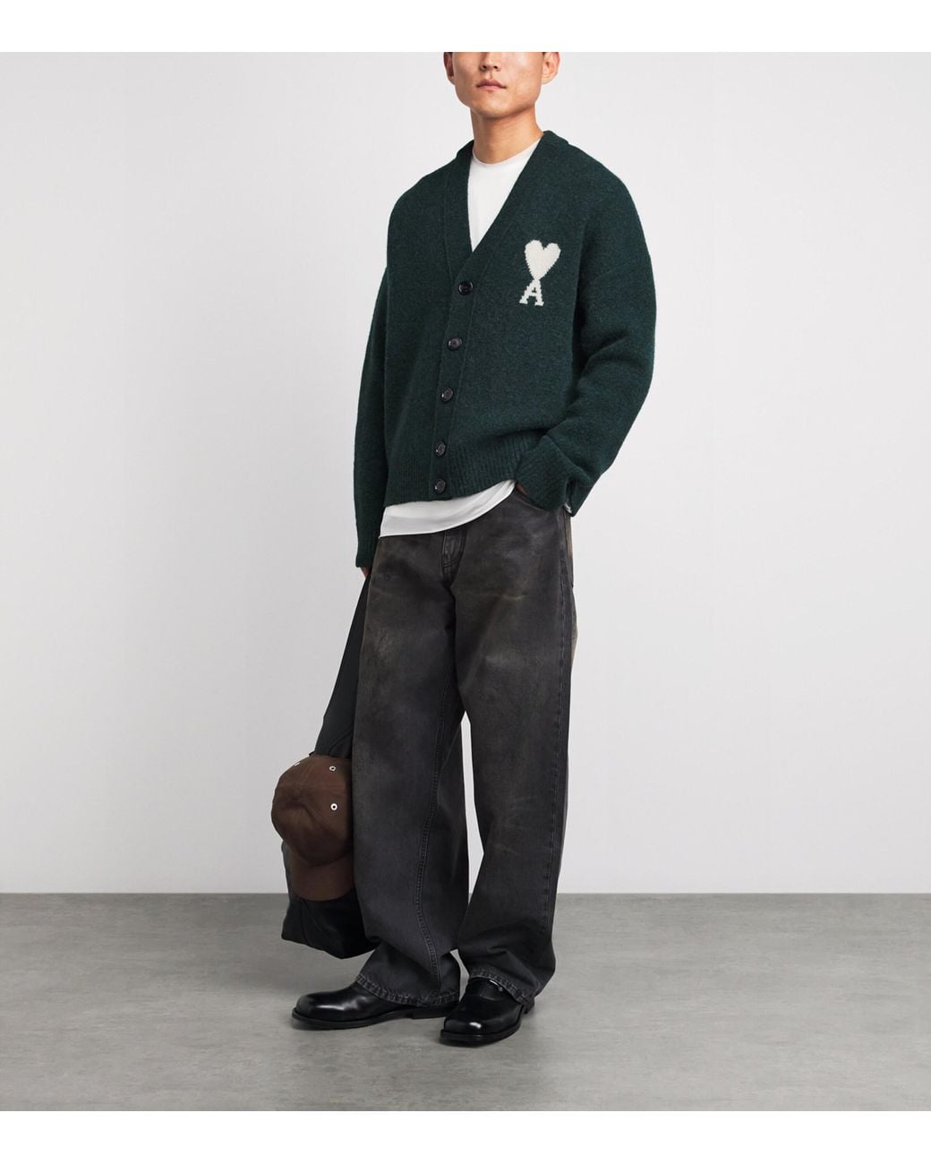 AMI Green Ami De Coeur Cardigan for men