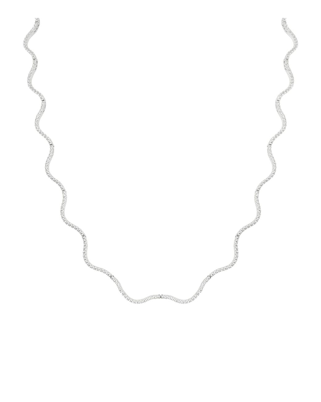 Astrid & Miyu White Rhodium-Plated And Cubic Zirconia Ripple Tennis Necklace