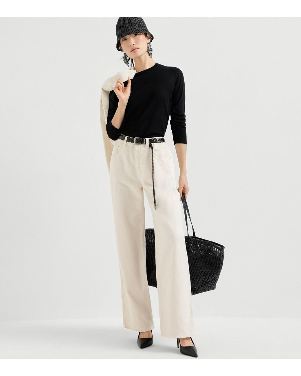 Brunello Cucinelli Black Cashmere-Silk Sweater