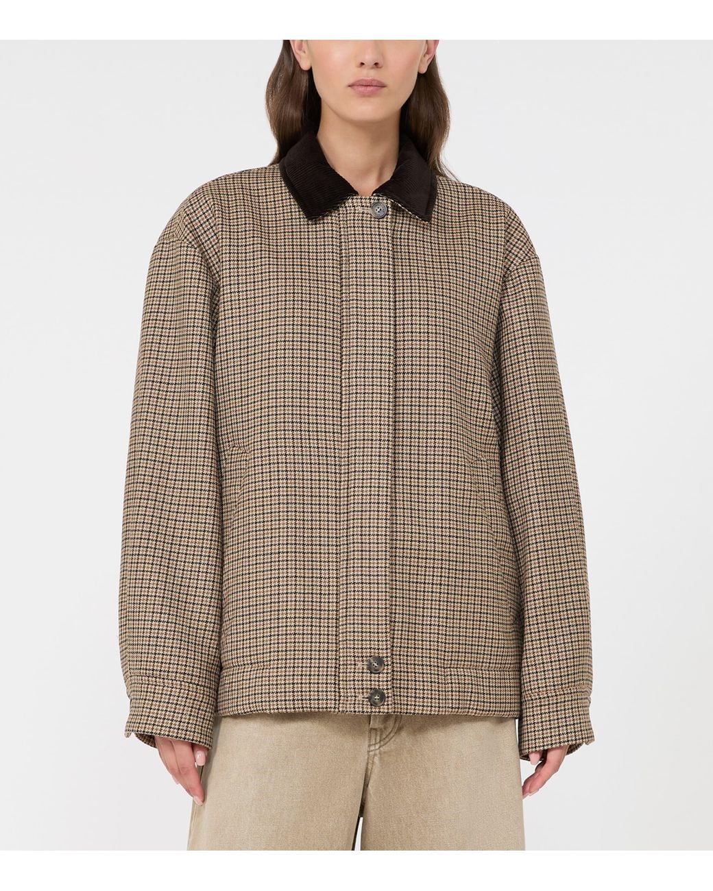 Weekend by Maxmara Brown Virgin Wool Check Quilted Jacket