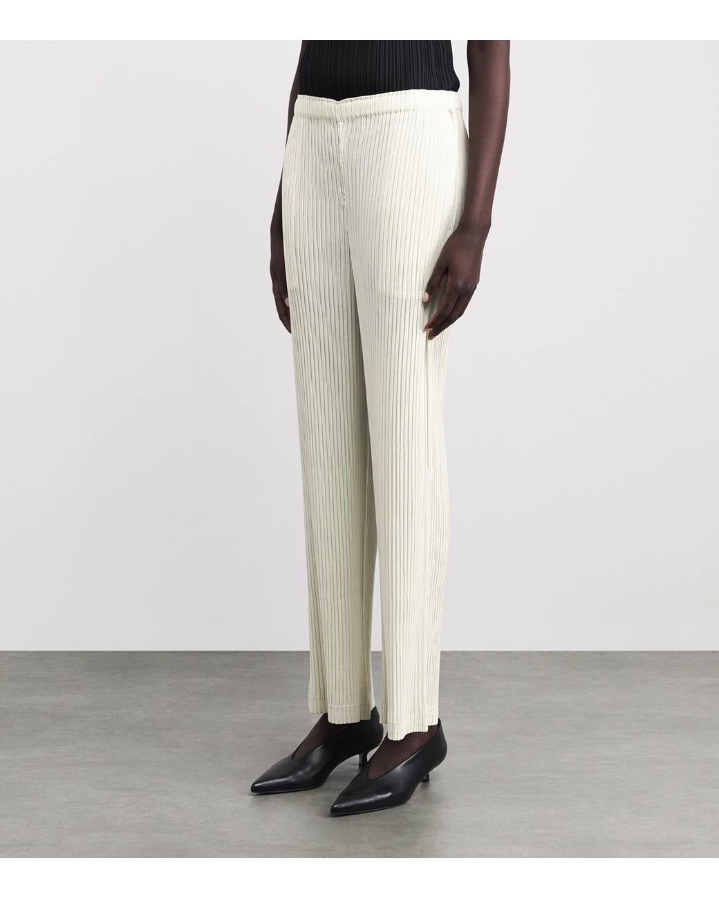 Issey Miyake White Hatching Pleats Straight Leg Trousers