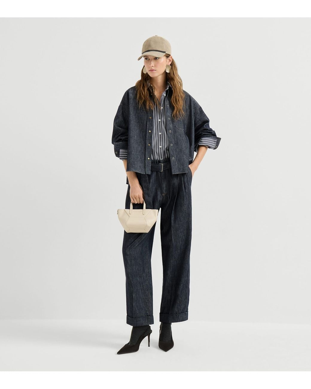 Brunello Cucinelli Gray Cotton Poplin Stripe Shirt