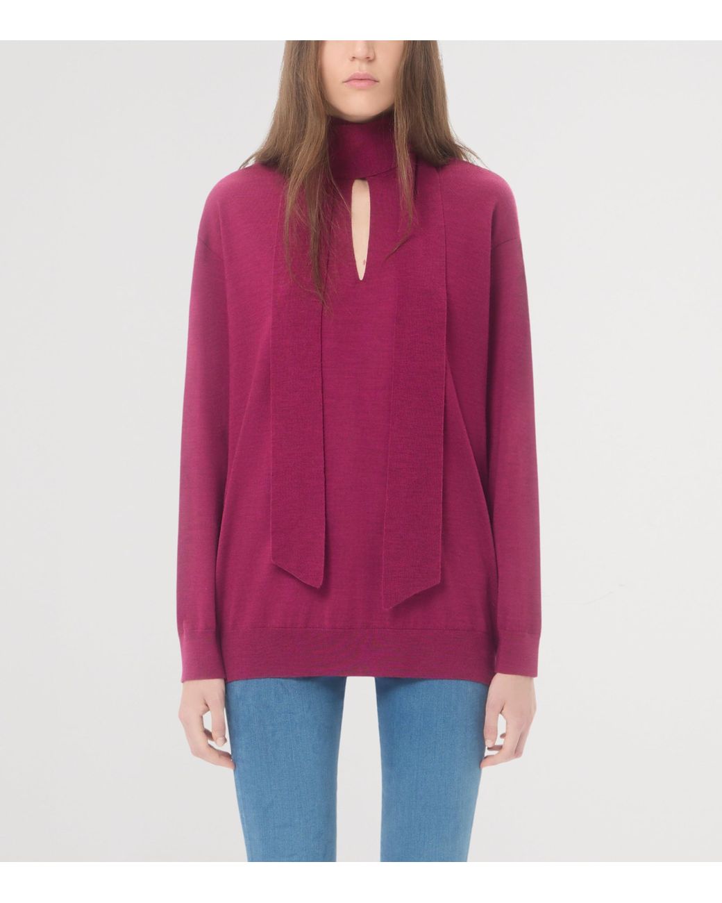 Valentino Pink Wool Tie-Neck Sweater