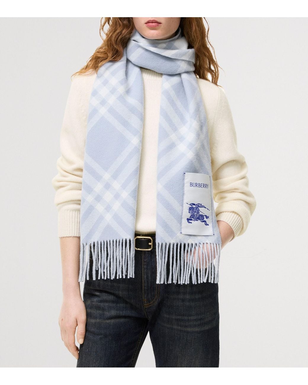 Burberry Blue Cashmere Check Scarf