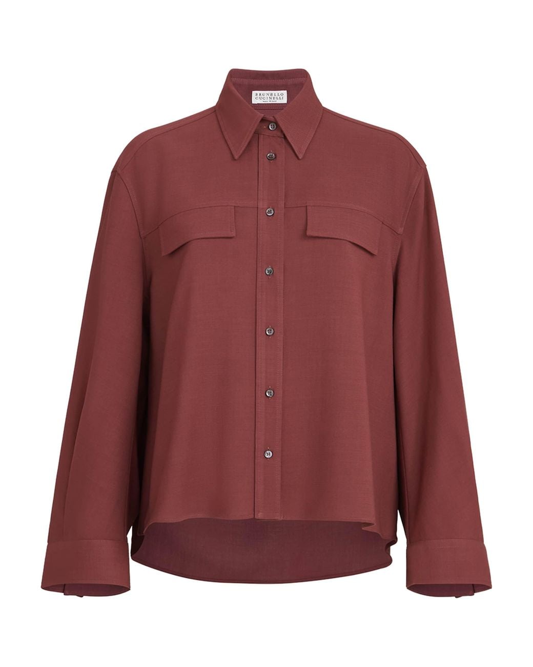 Brunello Cucinelli Red Virgin Wool-Blend Twill Shirt