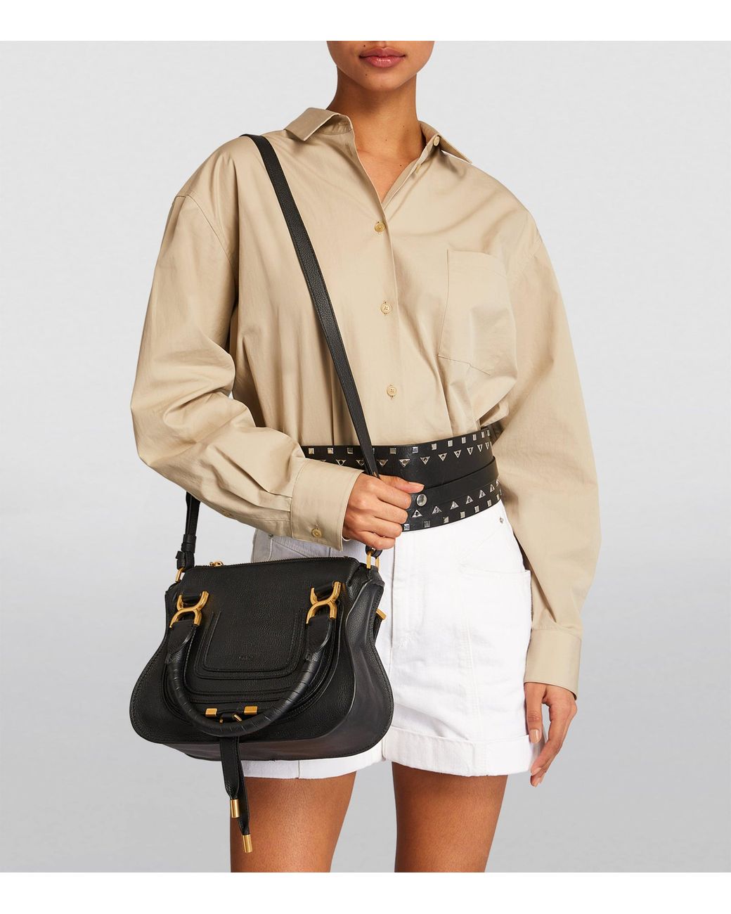 Chloé Black Small Leather Marcie Top-Handle Bag